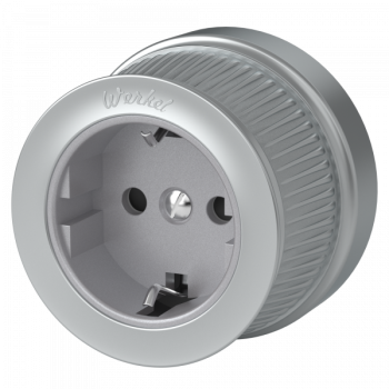 Розетка Werkel Ретро с/з шторки металл матовый хром 1-ая