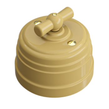 Выключатель пластиковый Усадьба 1ОП/проходной песочное золото 10А (1)