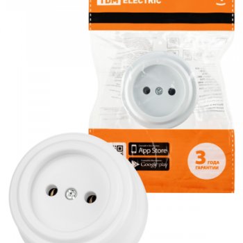 Розетка ретро б/з белая пластик 10А TDM Виви (6/36)