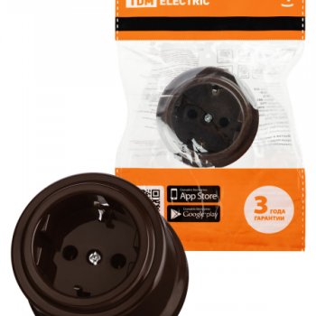 Розетка ретро с/з коричневая пластик 16А TDM Виви (6/36)