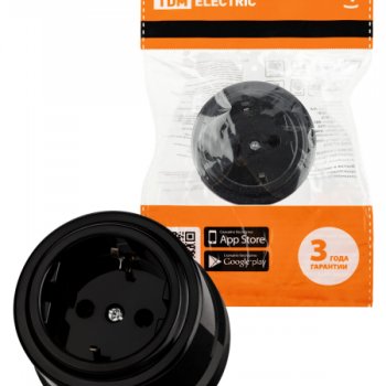 Розетка ретро с/з черная пластик 16А TDM Виви (6/36)