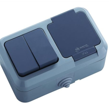 Блок Makel IP44 Выкл. 2ОП + Розетка 1ОП серый (6)