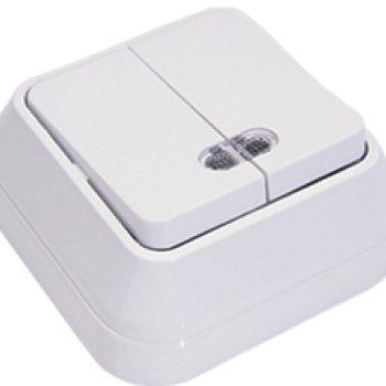 Выключатель Makel накладной 2 кл. белый подсветка (10/100)