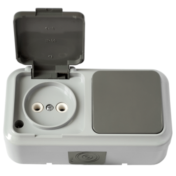 Блок Пралеска Аква 1кл. + розетка б/з  IP54 серый (30)