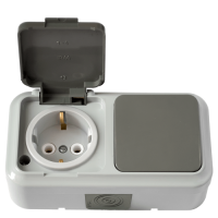 Блок Пралеска Аква 1кл. + розетка с/з  IP54 серый (25)