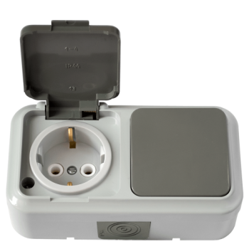 Блок Пралеска Аква 1кл. + розетка с/з  IP54 серый (25)