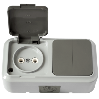 Блок Пралеска Аква 2кл. + розетка б/з  IP54 серый (30)