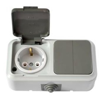 Блок Пралеска Аква 2кл. + розетка с/з  IP54 серый (25)