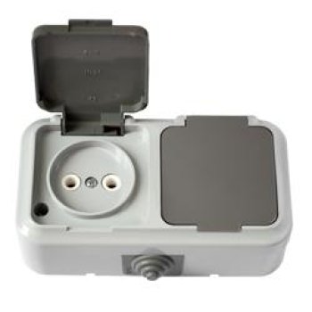 Розетка Пралеска Аква  2-ая IP54 б/з серый (35)