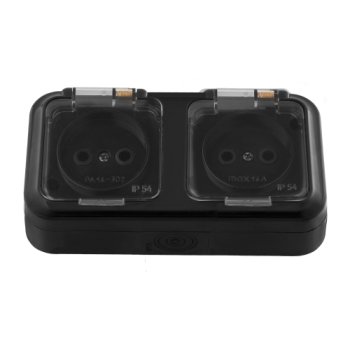 Розетка Пралеска Аква  2-ая IP54 б/з черный (24)