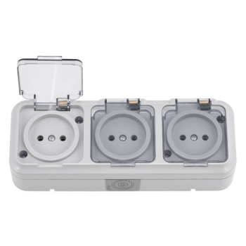 Розетка Пралеска Аква 3-ая IP54 б/з серый прозрачная крышка (26)