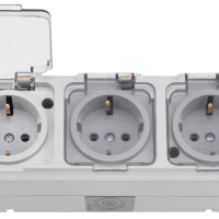 Розетка Пралеска Аква  3-ая IP54 с/з серый прозрачная крышка (21)