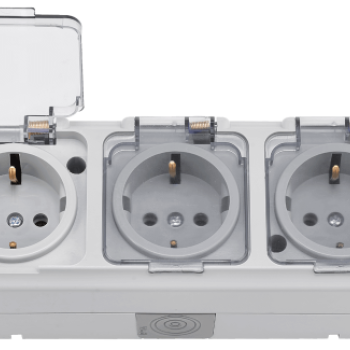 Розетка Пралеска Аква  3-ая IP54 с/з серый прозрачная крышка (21)