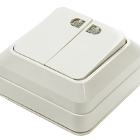 Выключатель двухклавишный с подсветкой BOLLETO белый накладной 7123 IN HOME