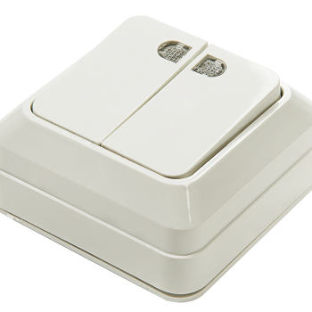 Выключатель двухклавишный с подсветкой BOLLETO белый накладной 7123 IN HOME