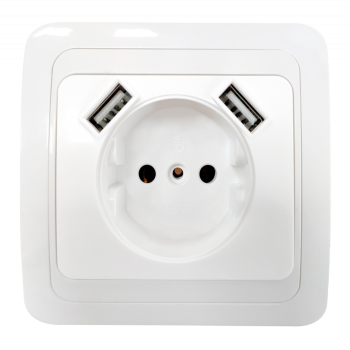 Розетка CLASSICO 1-ая б/з 2хUSB 2147 белый (10)