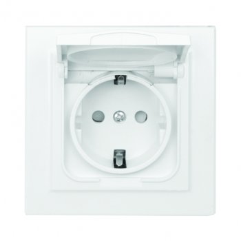 Розетка EKF Basic Минск 1-ая с/з СП с крышкой и шторками IP44 16А белый