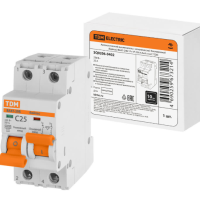 Выключатель автоматический 1Р+1Р 25А 4,5кА C TDM  ВА47-29Б с мех. блок. (байпас) (1/60)
