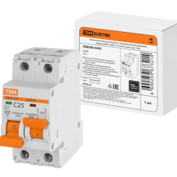 Выключатель автоматический 1Р+1Р 25А 4,5кА C TDM  ВА47-29Б с мех. блок. (байпас) (1/60)