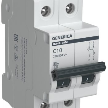 Выключатель автоматический 2P 10A 4,5кА C ВА47-29М Generica (6/72)