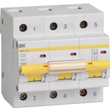 Выключатель автоматический 3P  20A 10kA С IEK BA47-100 (4/40)
