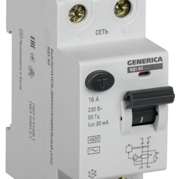 УЗО 2P  16A 30мА IEK ВД1-63 Generica (4/48)