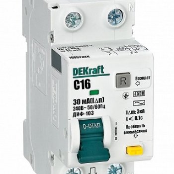 ДИФ 1Р+N 16А 30мА АС 4,5кА С DEKraft ДИФ-103 (6)