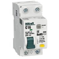 ДИФ 1Р+N 16А 30мА АС 6кА С DEKraft ДИФ-103 (6)
