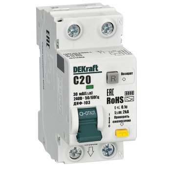 ДИФ 1Р+N 20А 30мА АС 6кА С DEKraft ДИФ-103 (6)