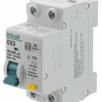 ДИФ 1Р+N 63А 30мА АС 4,5кА С DEKraft ДИФ-103 (6)