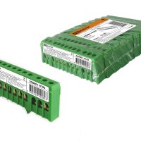 Шина N (ноль) в корпусе на DIN-рейку 6x9мм 12 отверстий латунь зеленый TDM  штрихкод (10/200)