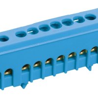 Шина N (ноль) в корпусе на DIN-рейку 6x9мм 12 отверстий латунь синий Omnyx (20/420)