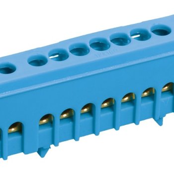 Шина N (ноль) в корпусе на DIN-рейку 6x9мм 12 отверстий латунь синий Omnyx (20/420)