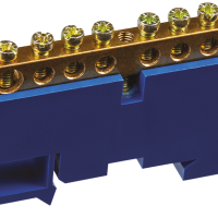 Шина N (ноль) изолятор на DIN-рейку 6x9мм 8 отверстий латунь синий Omnyx (20/500)