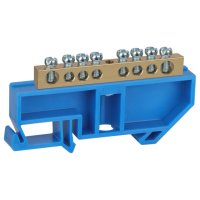 Шина N (ноль) изолятор на DIN-рейку 6x9мм  8 отверстий латунь синий Эра (25/500/9000)
