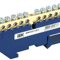 Шина нулевая на DIN  14/1 IEK 6x9мм изолятор синий (20/400)