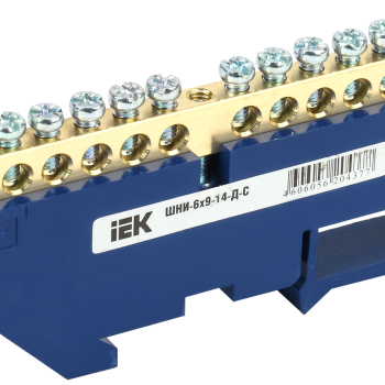 Шина нулевая на DIN  14/1 IEK 6x9мм изолятор синий (20/400)