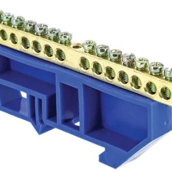 Шина N (ноль) изолятор на DIN-рейку 6x9мм 14 отверстий латунь синий Omnyx (20/500)