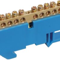 Шина N (ноль) изолятор на DIN-рейку 6x9мм 20 отверстий латунь синий IEK (20/200)