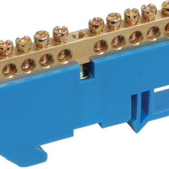 Шина N (ноль) изолятор на DIN-рейку 6x9мм 20 отверстий латунь синий IEK (20/200)