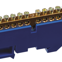 Шина N (ноль) изолятор на DIN-рейку 6x9мм 20 отверстий латунь синий Omnyx (20/400)