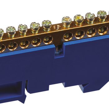 Шина N (ноль) изолятор на DIN-рейку 6x9мм 20 отверстий латунь синий Omnyx (20/400)