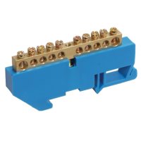 Шина N (ноль) изолятор на DIN-рейку 6x9мм 24 отверстий латунь синий IEK (20/200)