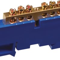 Шина N (ноль) изолятор на DIN-рейку 8x12мм 6 отверстий латунь синий Omnyx (20/160)