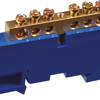 Шина N (ноль) изолятор на DIN-рейку 8x12мм 6 отверстий латунь синий Omnyx (20/160)