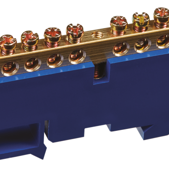 Шина N (ноль) изолятор на DIN-рейку 8x12мм 10 отверстий латунь синий Omnyx (20/160)