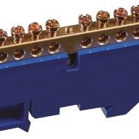 Шина N (ноль) изолятор на DIN-рейку 8x12мм 12 отверстий латунь синий Omnyx (20/120)