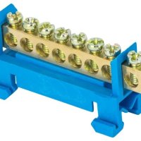 Шина N (ноль) изолятор Стойка на DIN-рейку 6x9мм  8 отверстий латунь синий Omnyx (20/600)
