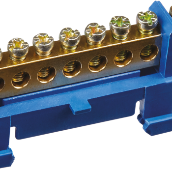Шина N (ноль) изолятор Стойка на DIN-рейку 6x9мм 10 отверстий латунь синий Omnyx (20/480)