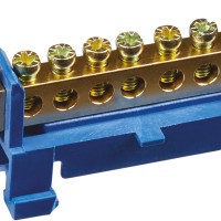 Шина N (ноль) изолятор Стойка на DIN-рейку 6x9мм 12 отверстий латунь синий Omnyx (20/420)